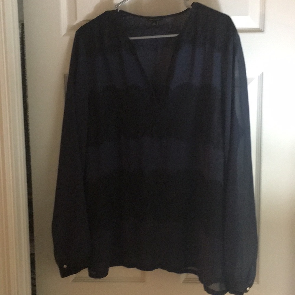Worn 1x, sheer navy with black lace blouse XL
